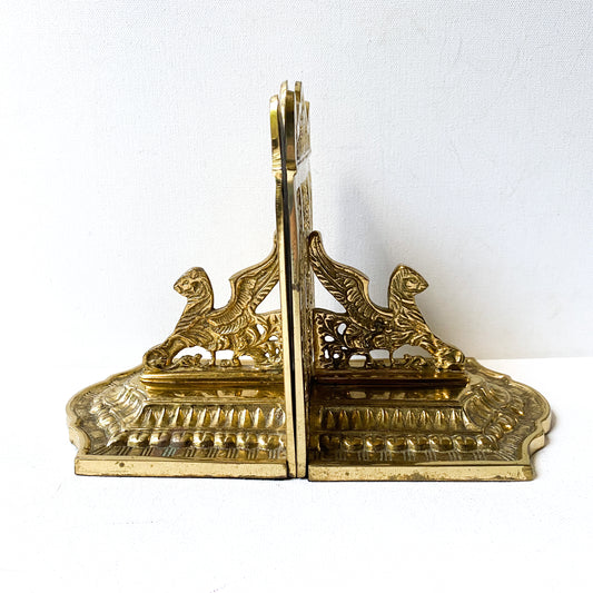 Gothic Brass Griffin Bookends, Vintage Library Decor