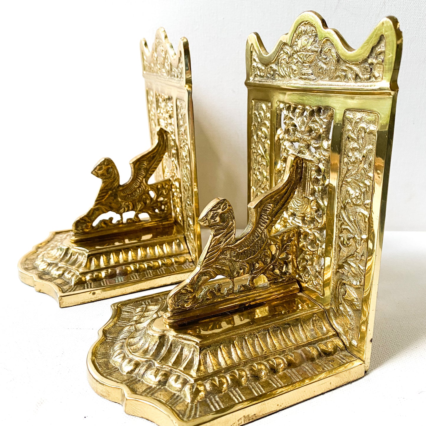 Gothic Brass Griffin Bookends, Vintage Library Decor