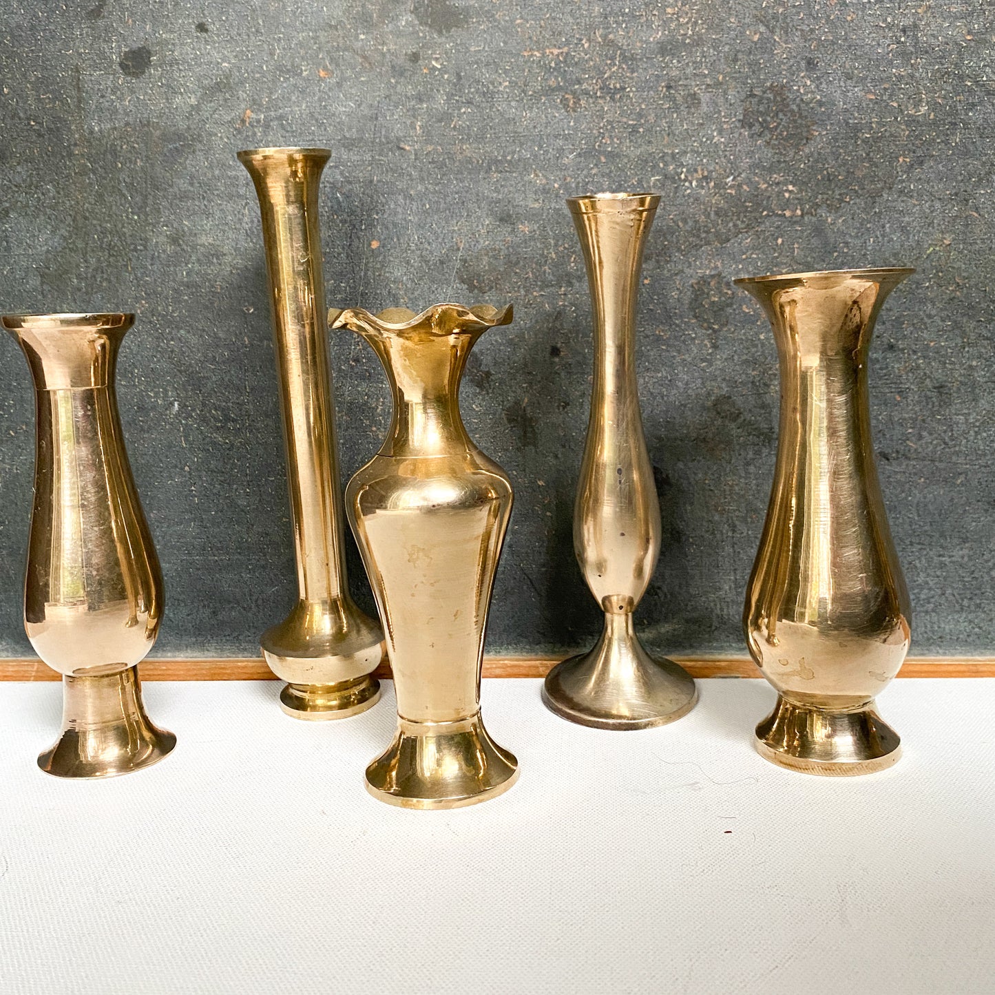 Vintage Brass Vases, Set of 5