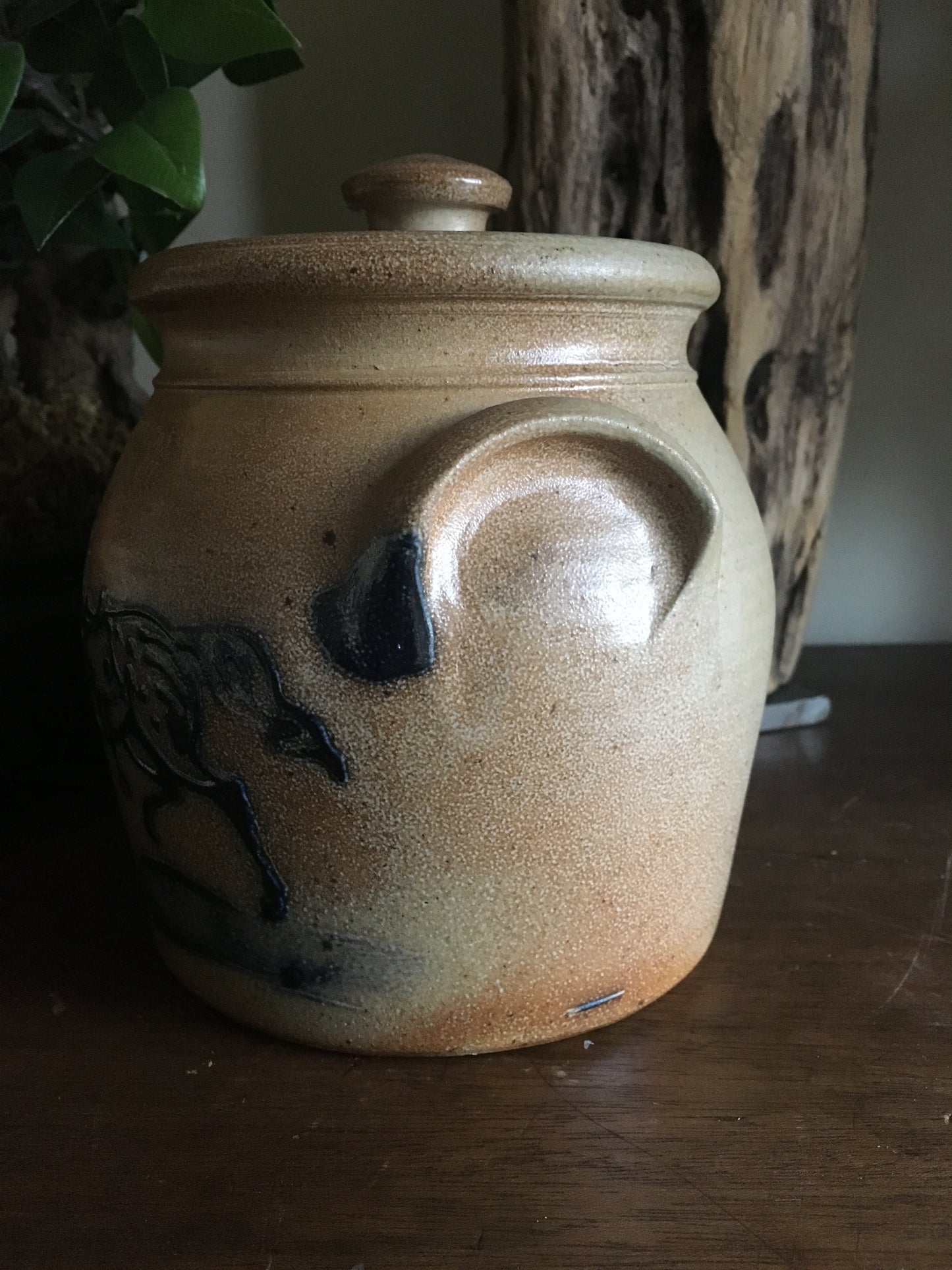R. & B. Diebboll Lidded Stoneware Crock with Horse Motif