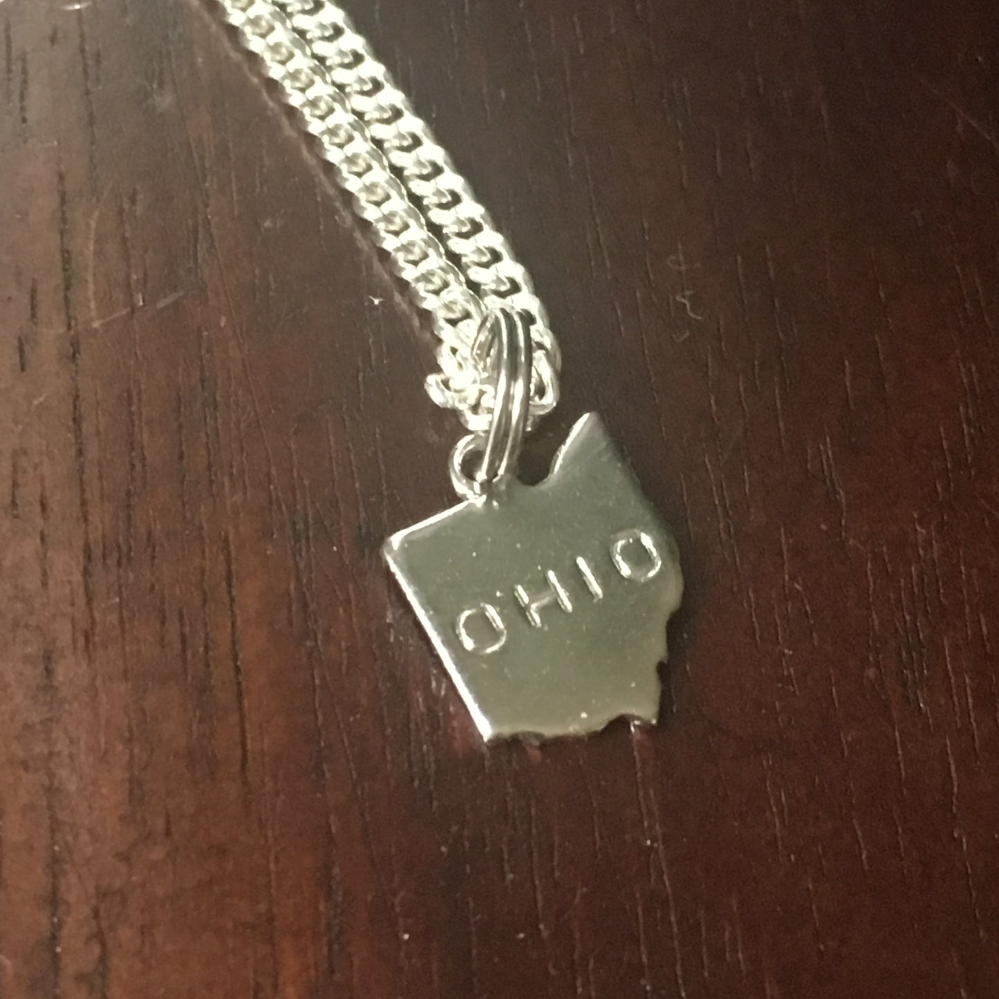Silver Ohio stamped charm necklace