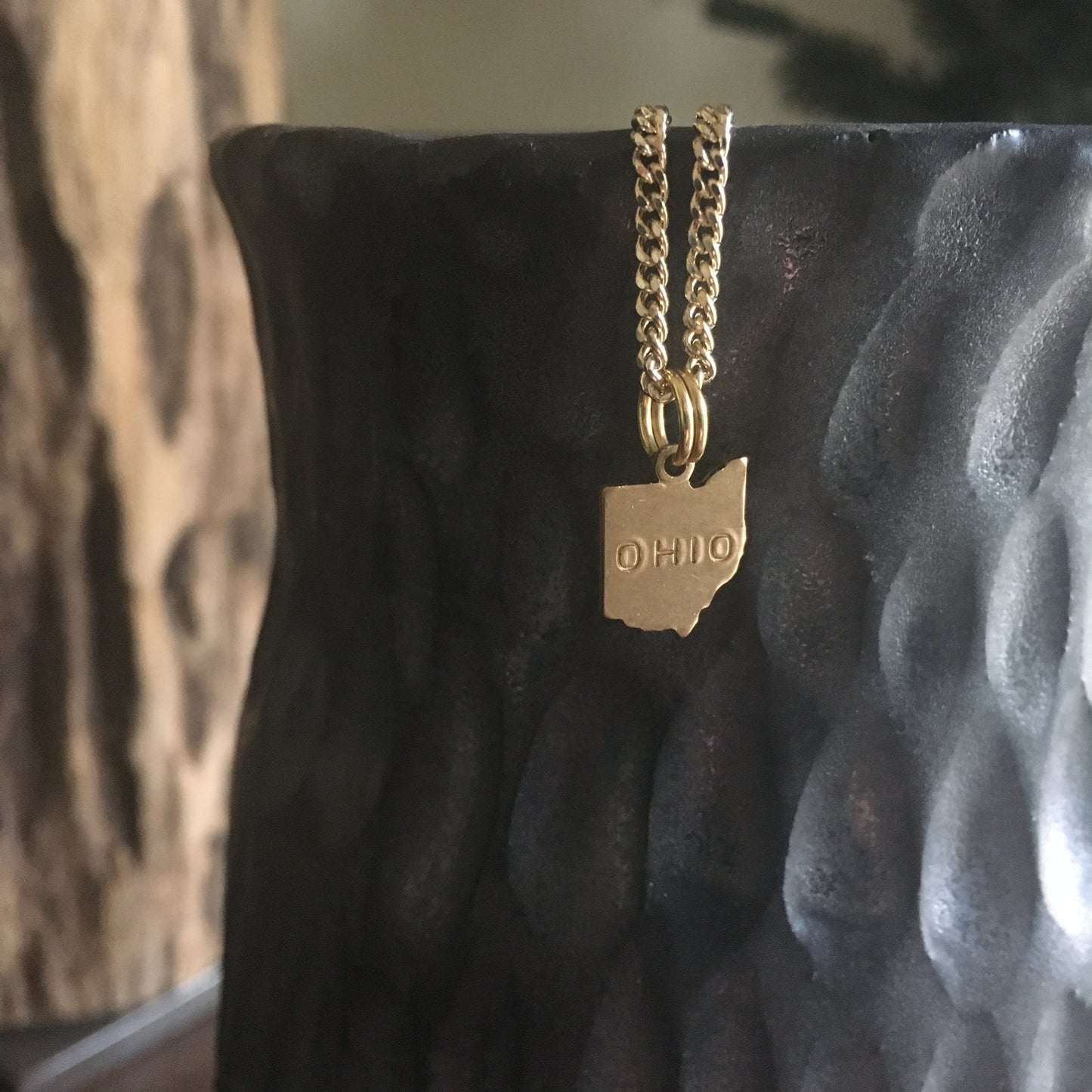 Gold Ohio Charm Necklace - OHIO stamped