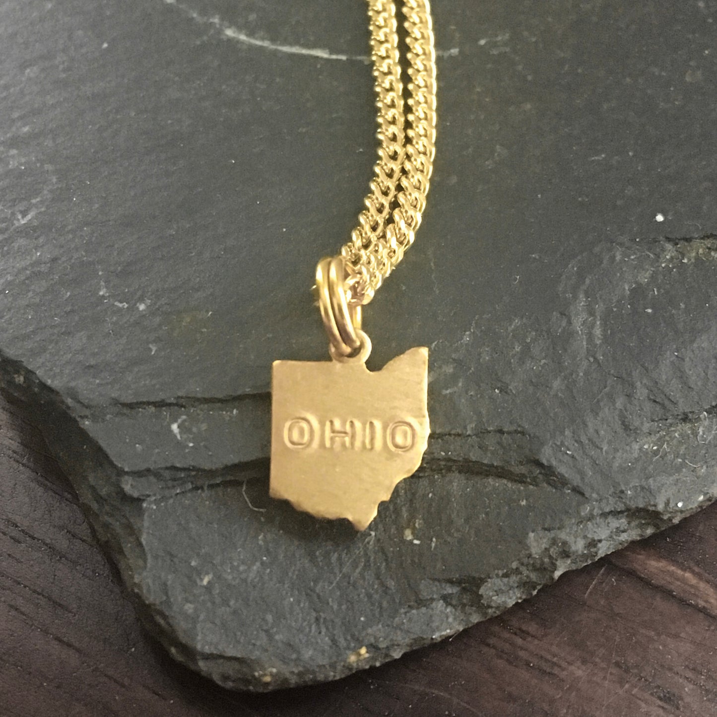 Gold Ohio Charm Necklace - OHIO stamped