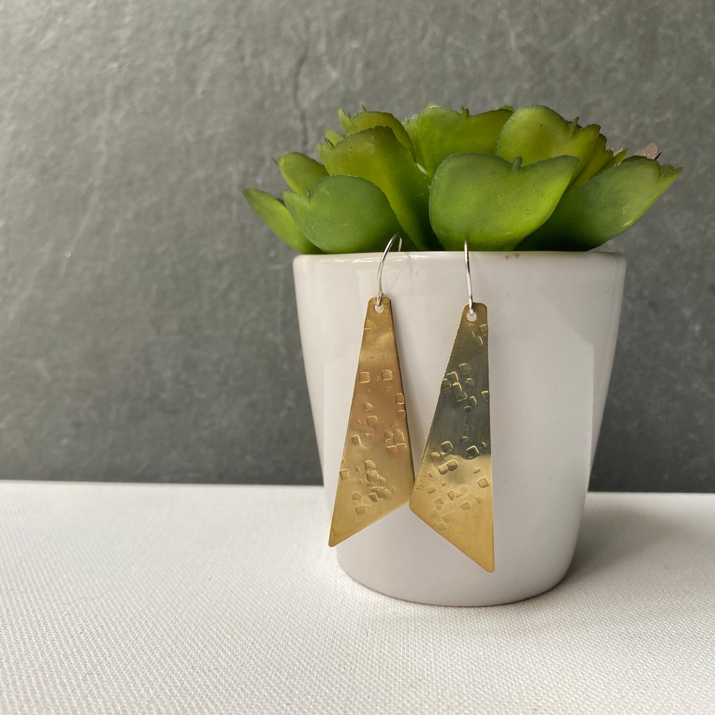 Textured Brass Triangle Earrings