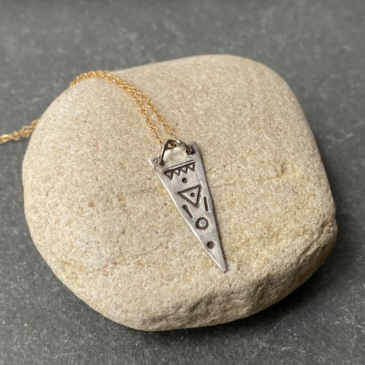Sterling Triangle Flag Pendant on Goldfill Chain
