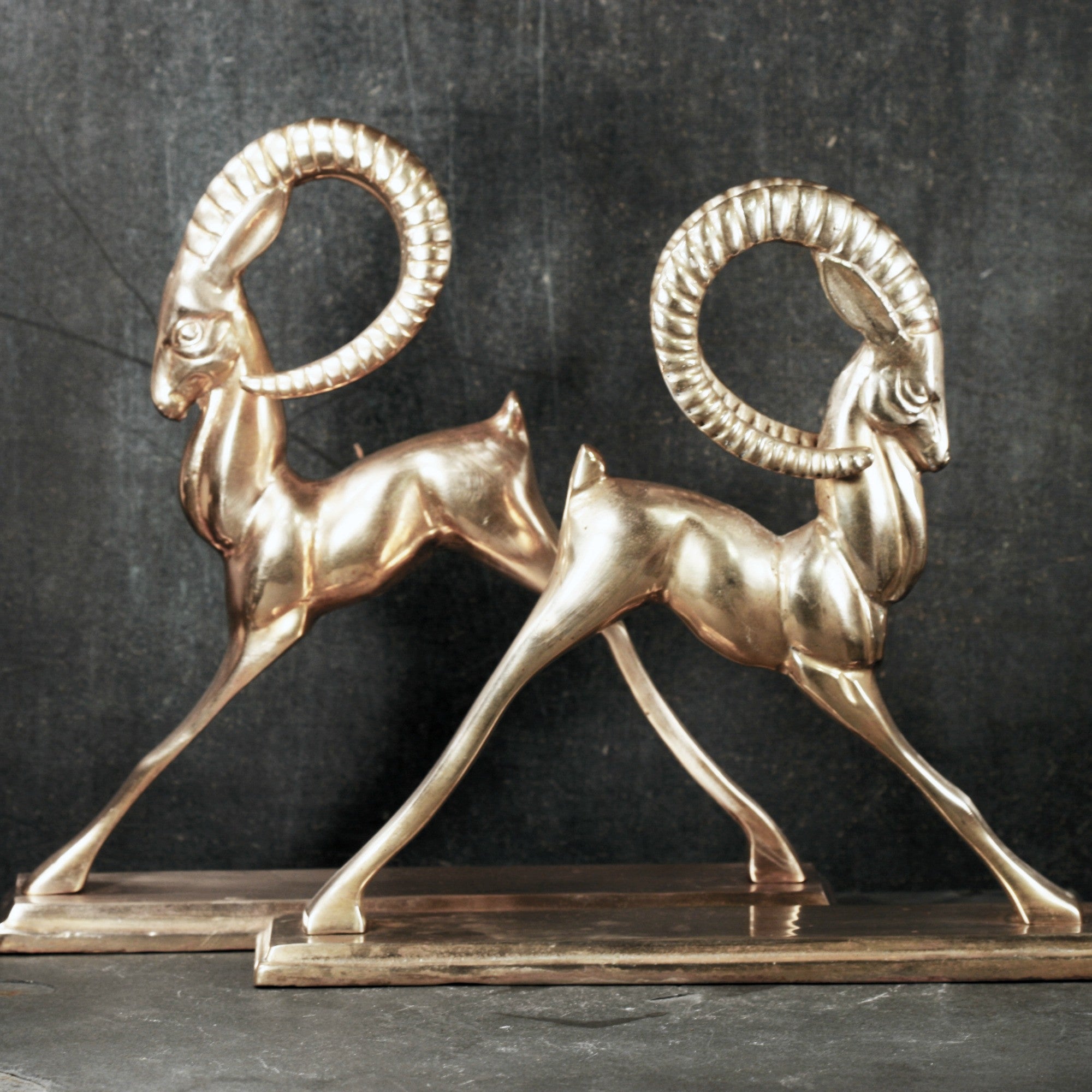Brass Antelope Bookends (Gazelle, Ibex) valerietylercollection