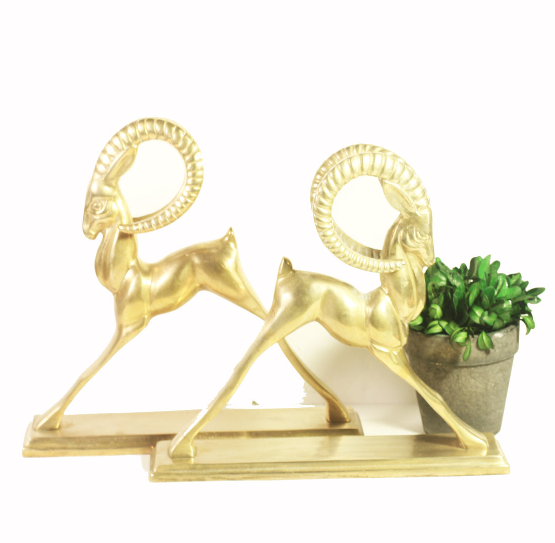 Brass Antelope Bookends (Gazelle, Ibex) valerietylercollection