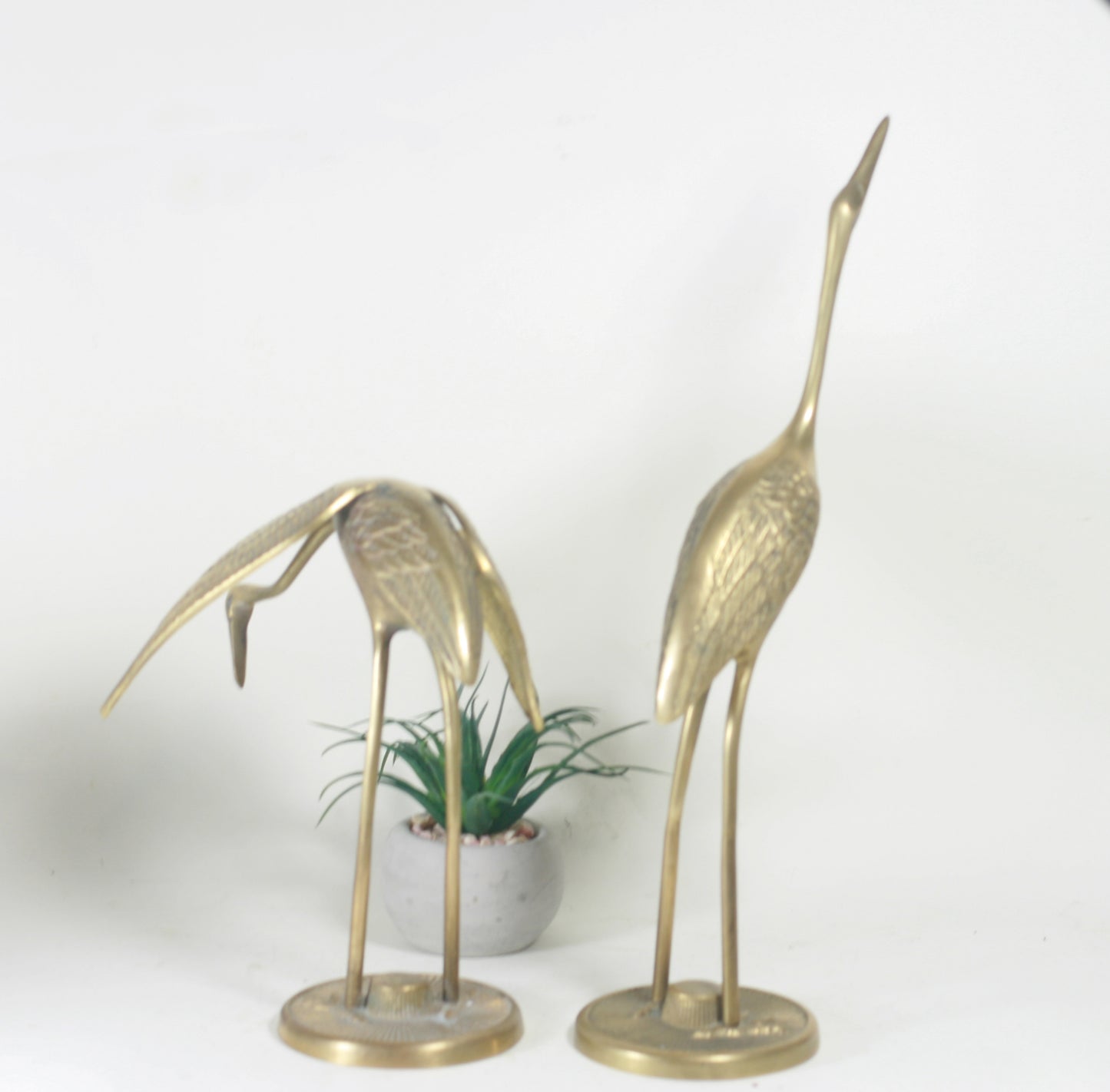 Pair of Vintage Brass Cranes
