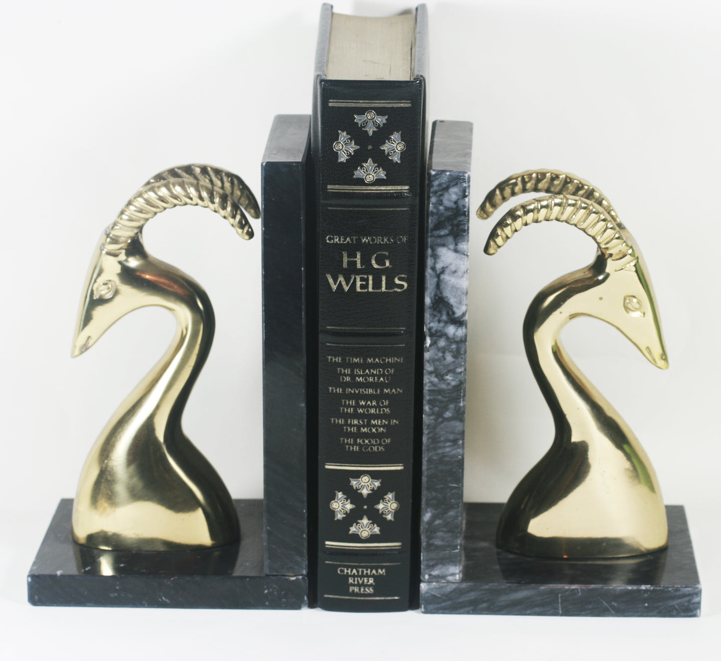 Mid-century Brass and Marble Gazelle Bookends