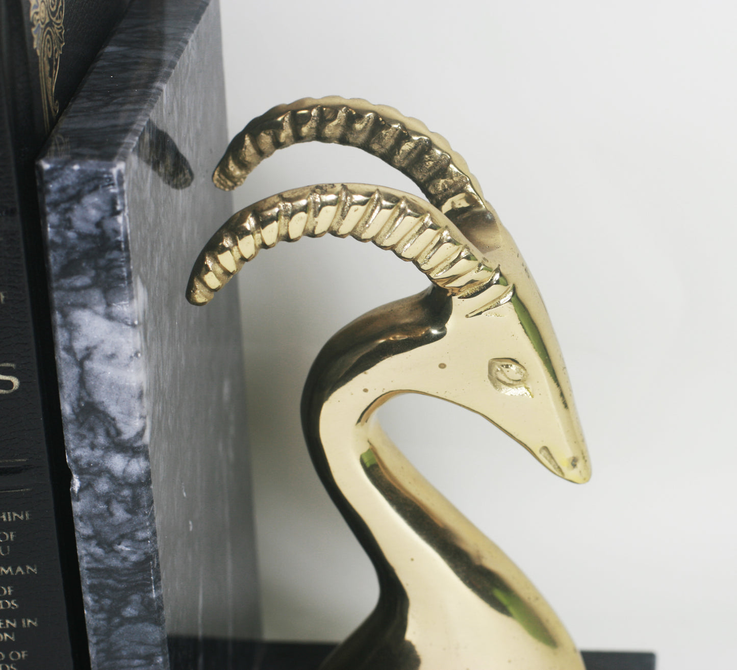 Mid-century Brass and Marble Gazelle Bookends