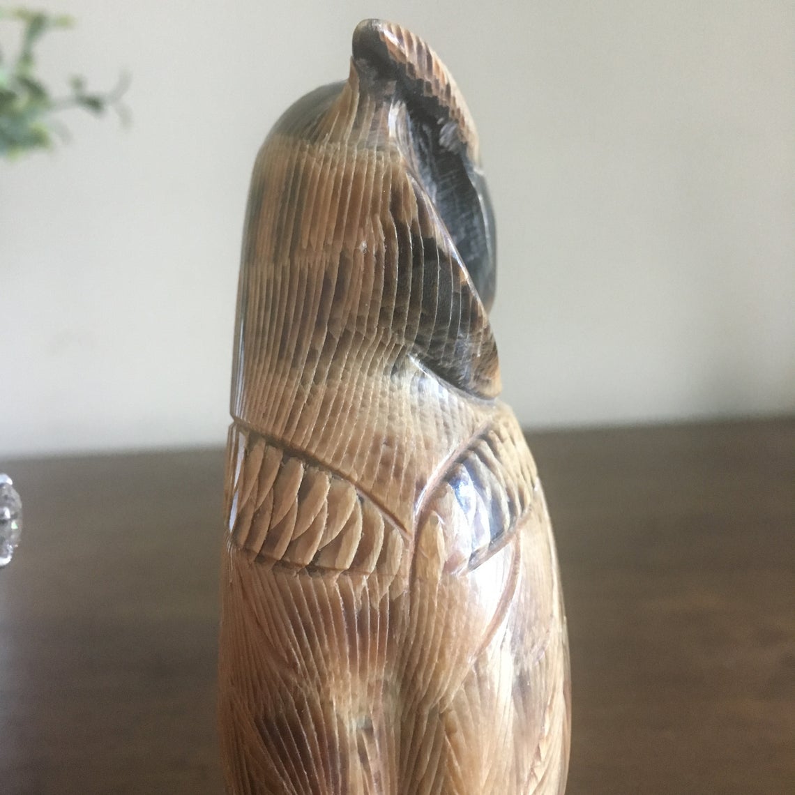 Vintage Hand Carved Horn Owl Figurine