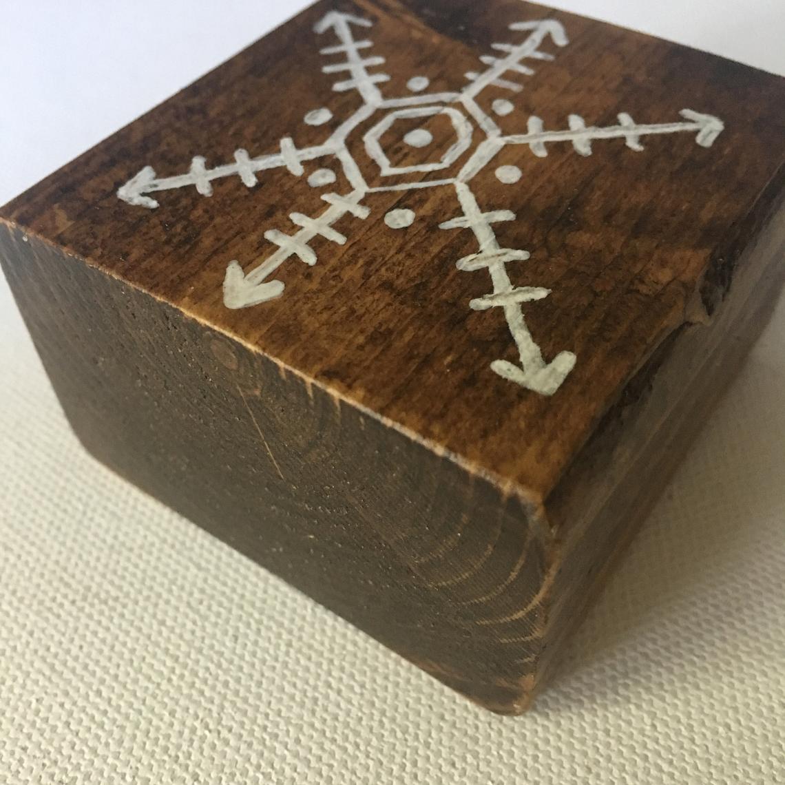 Rustic Wood Snowflake Blocks, Hand Painted Winter Decor
