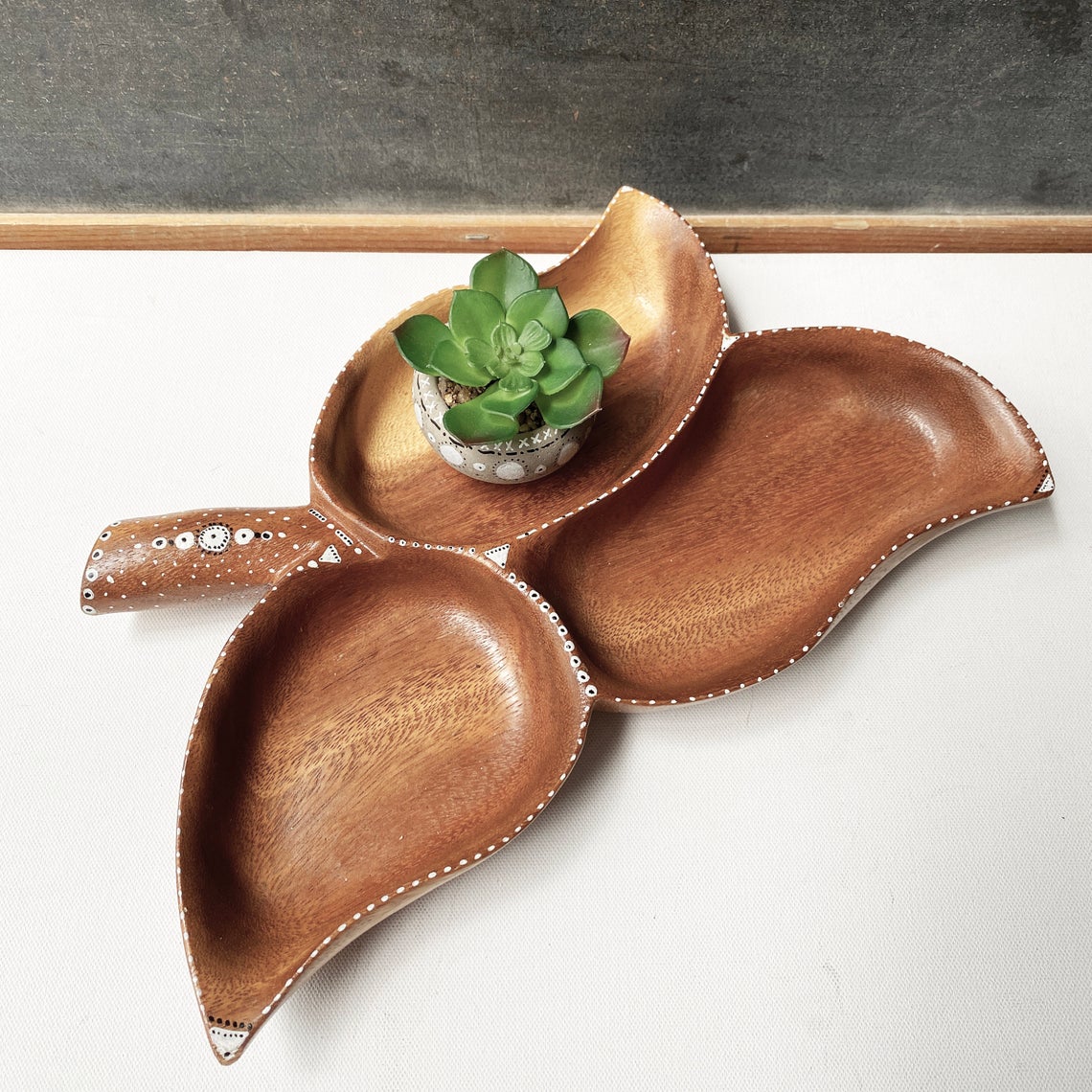 Vintage hand-painted wood leaf tray