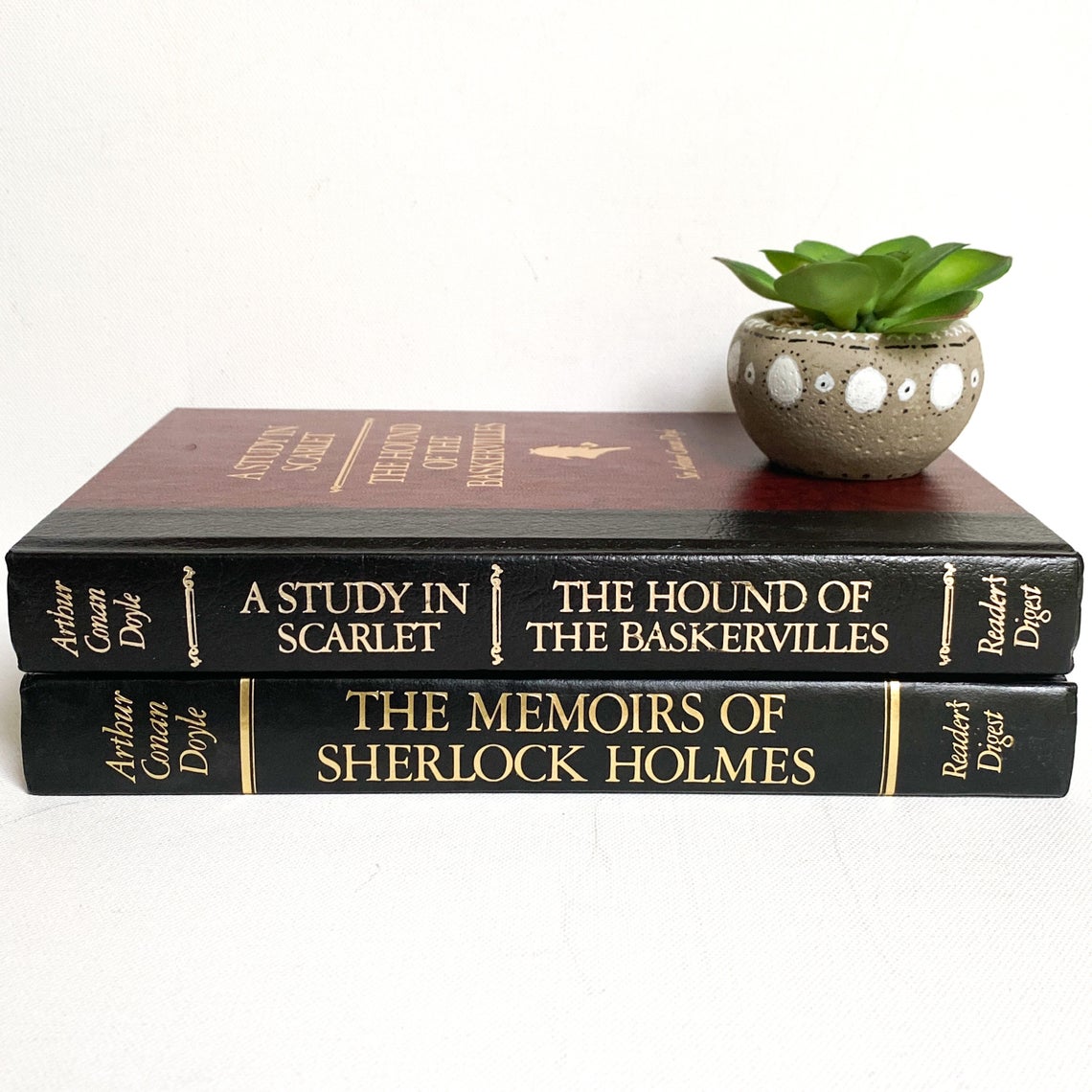 Vintage Sherlock Holmes Book Set, The Hound of Baskervilles, A Study in Scarlet The Memoirs of Sherlock Holmes, both by Sir Arthur Conan Doyle