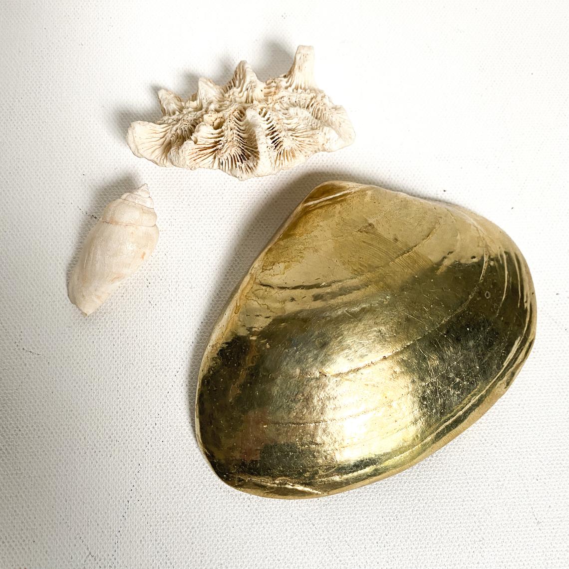Vintage Brass Seashell Paperweight, Nautical Office Decor