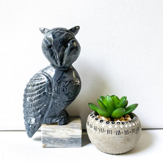 Vintage Black Marble Owl Sculpture