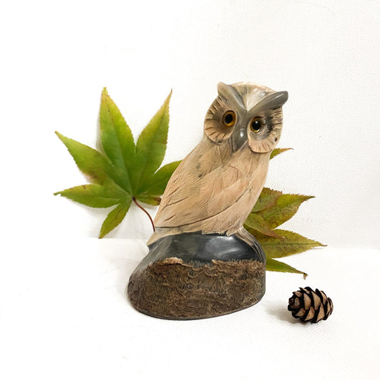Carved Horn Owl Sculpture, Collectible Owl Figurine, Natural Fall Decor