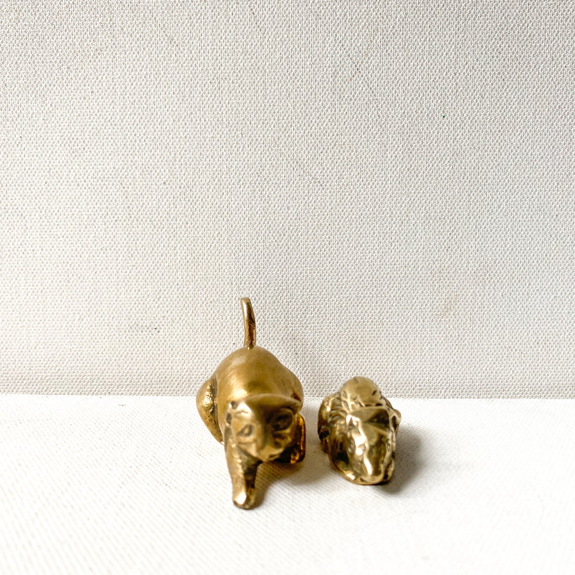 Small Vintage Brass Cat and Mouse Figurines
