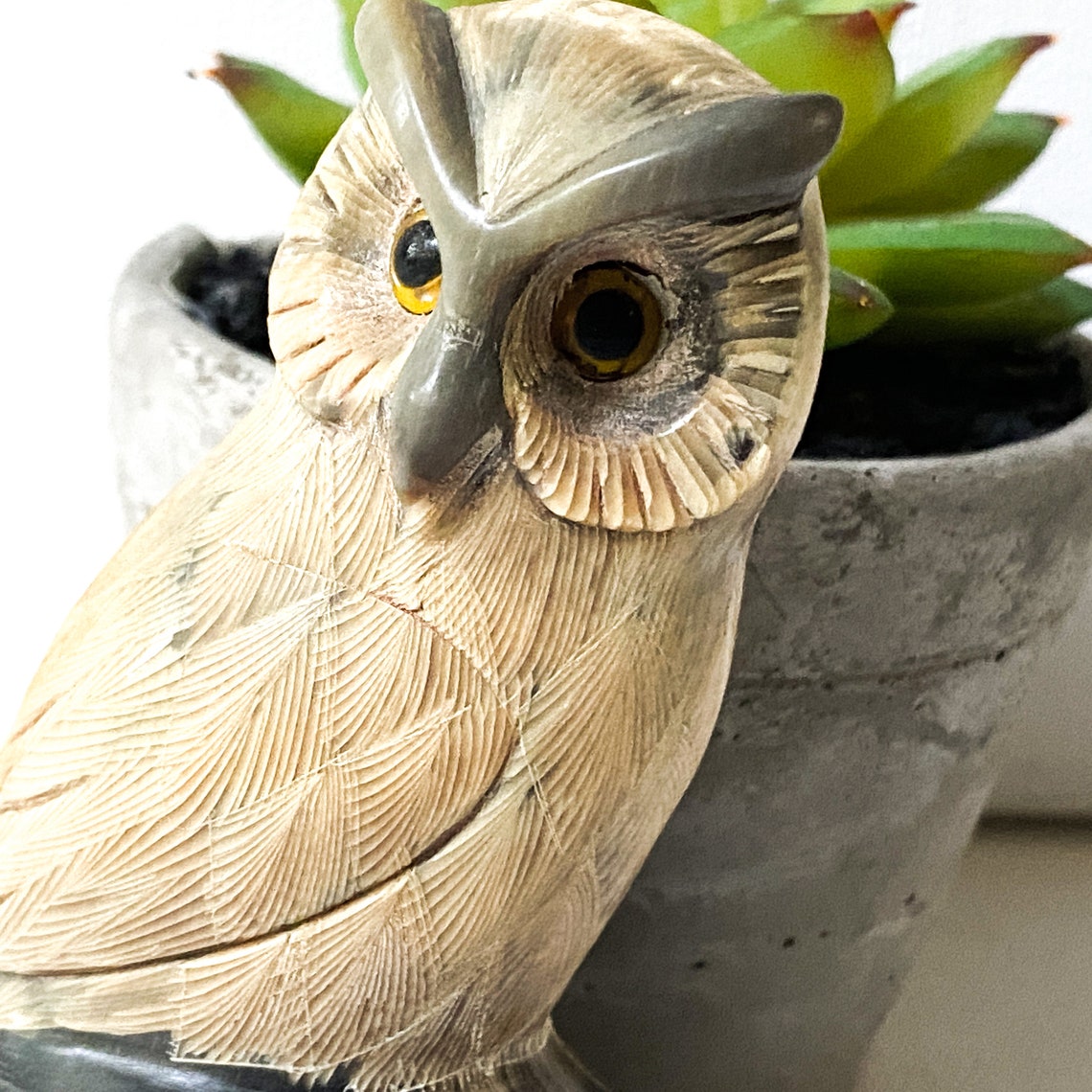 Carved Horn Owl Sculpture, Collectible Owl Figurine, Natural Fall Decor