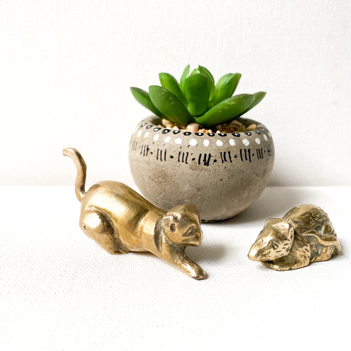 Small Vintage Brass Cat and Mouse Figurines