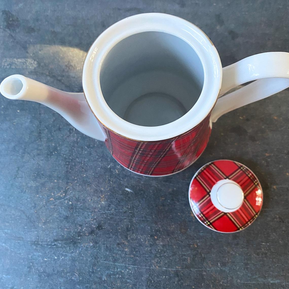 Vintage Red Tartan Teapot, Red Plaid by Pacific Rim