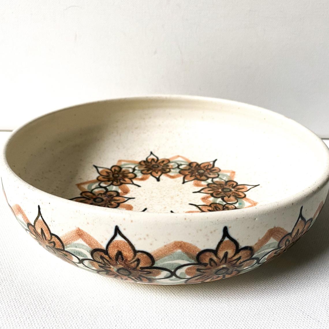 Vintage Stoneware Bowl Set, Retro Flowers