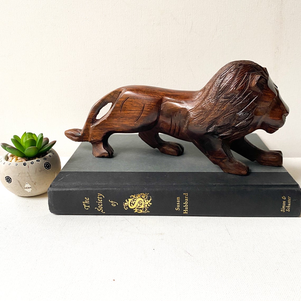 Vintage Ironwood Lion Sculpture