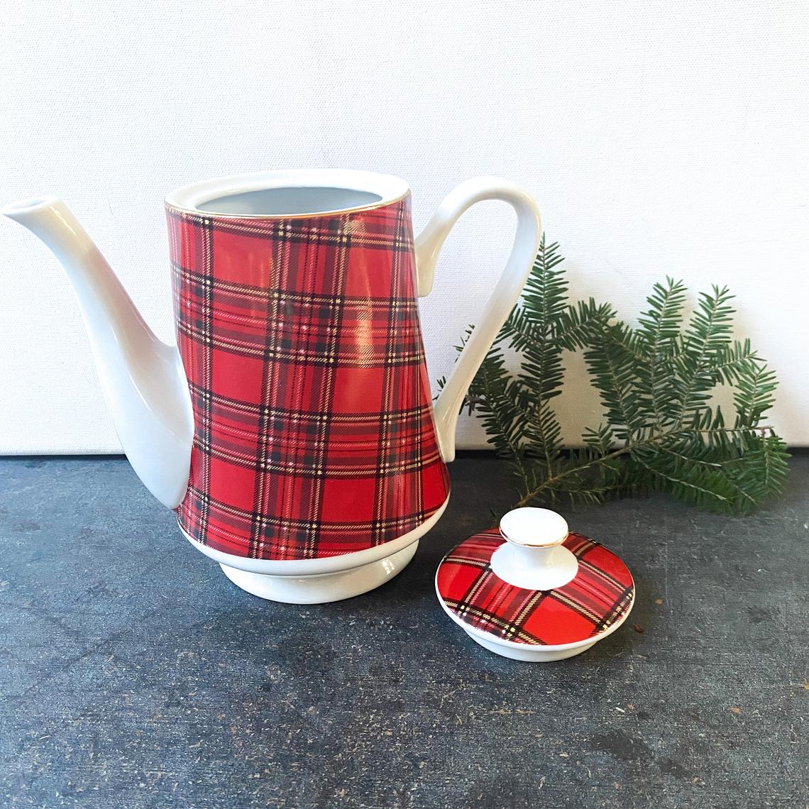 Vintage Red Tartan Teapot, Red Plaid by Pacific Rim