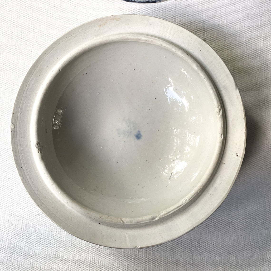 Vintage Blue and White Lidded Rice Bowl, Chinoserie