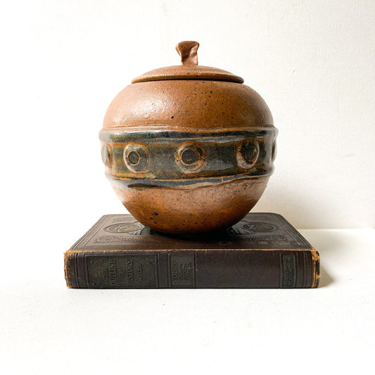 Vintage Studio Pottery Lidded Jar, Midcentury Stoneware, Artisan Handmade by Smart, Rustic Decor, 70s