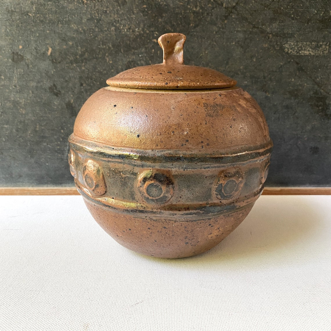 Vintage Studio Pottery Lidded Jar, Midcentury Stoneware, Artisan Handmade by Smart, Rustic Decor, 70s