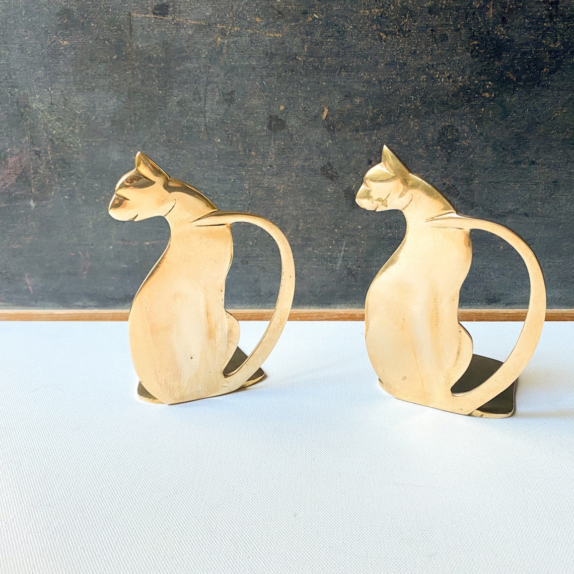Vintage Brass Cat Bookends