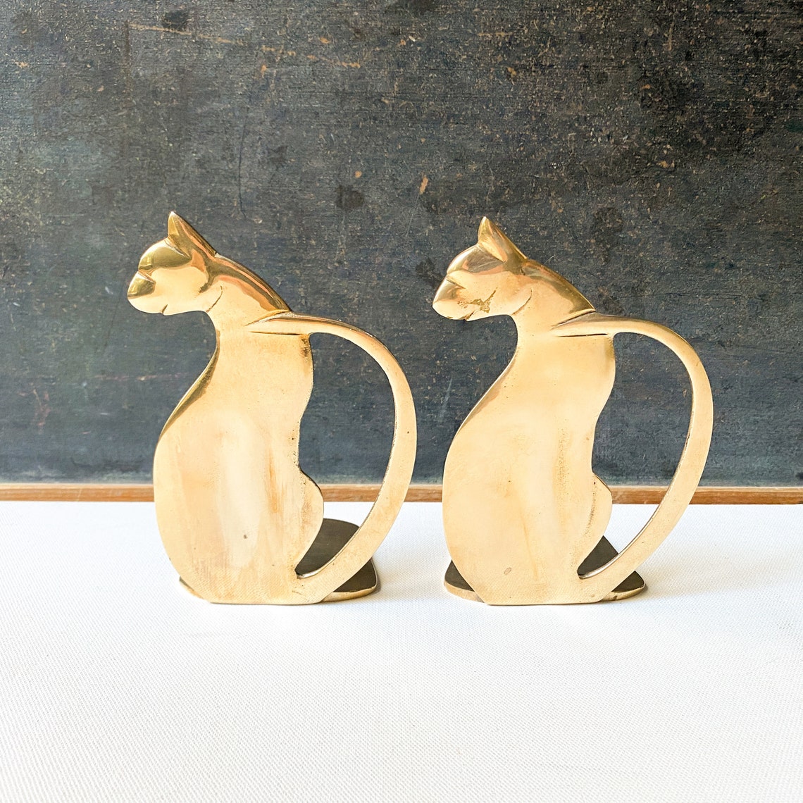 Vintage Brass Cat Bookends