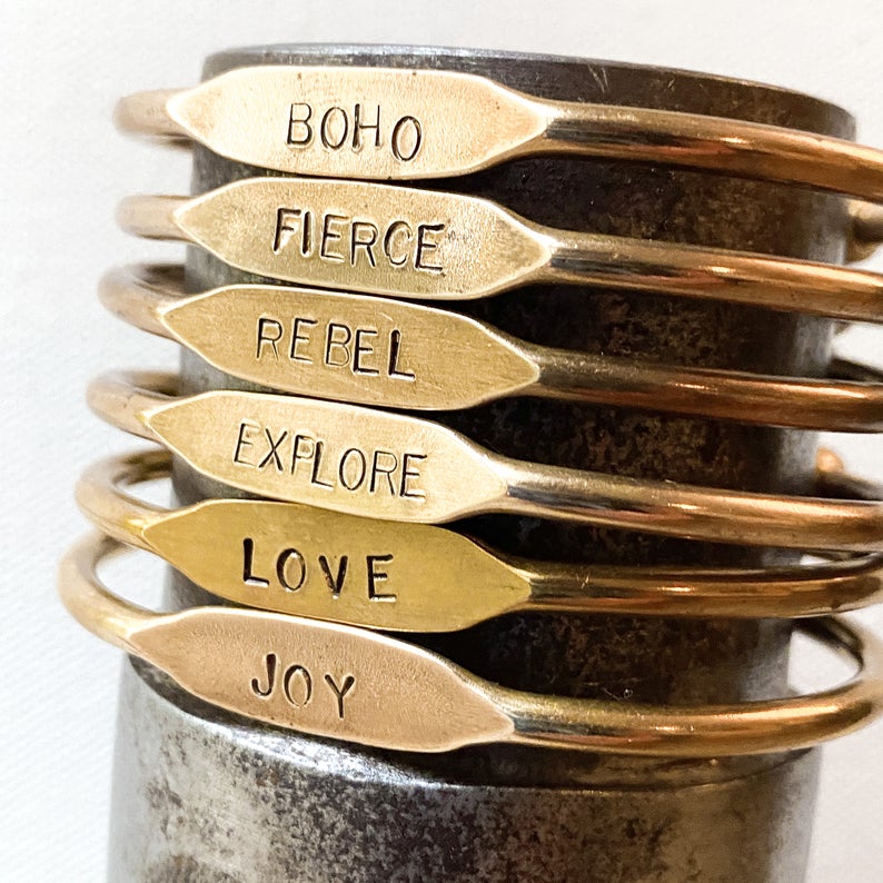 Stamped Word Cuff Bracelet, Choose your favorite affirmation