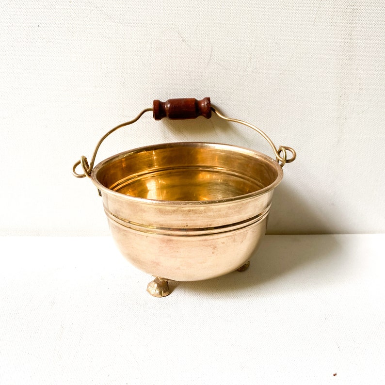 Small Vintage Brass Cauldron, Brass Bucket