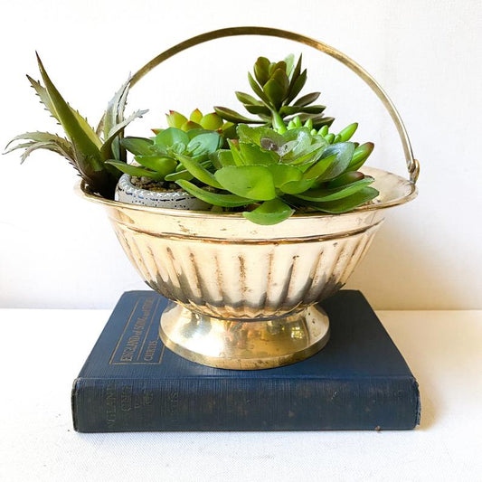 Vintage Brass Basket, Plant Holder, Decorative Bowl