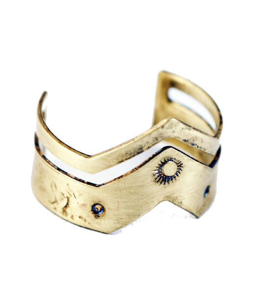 Chevron Ring Solstice Style Adjustable Brass